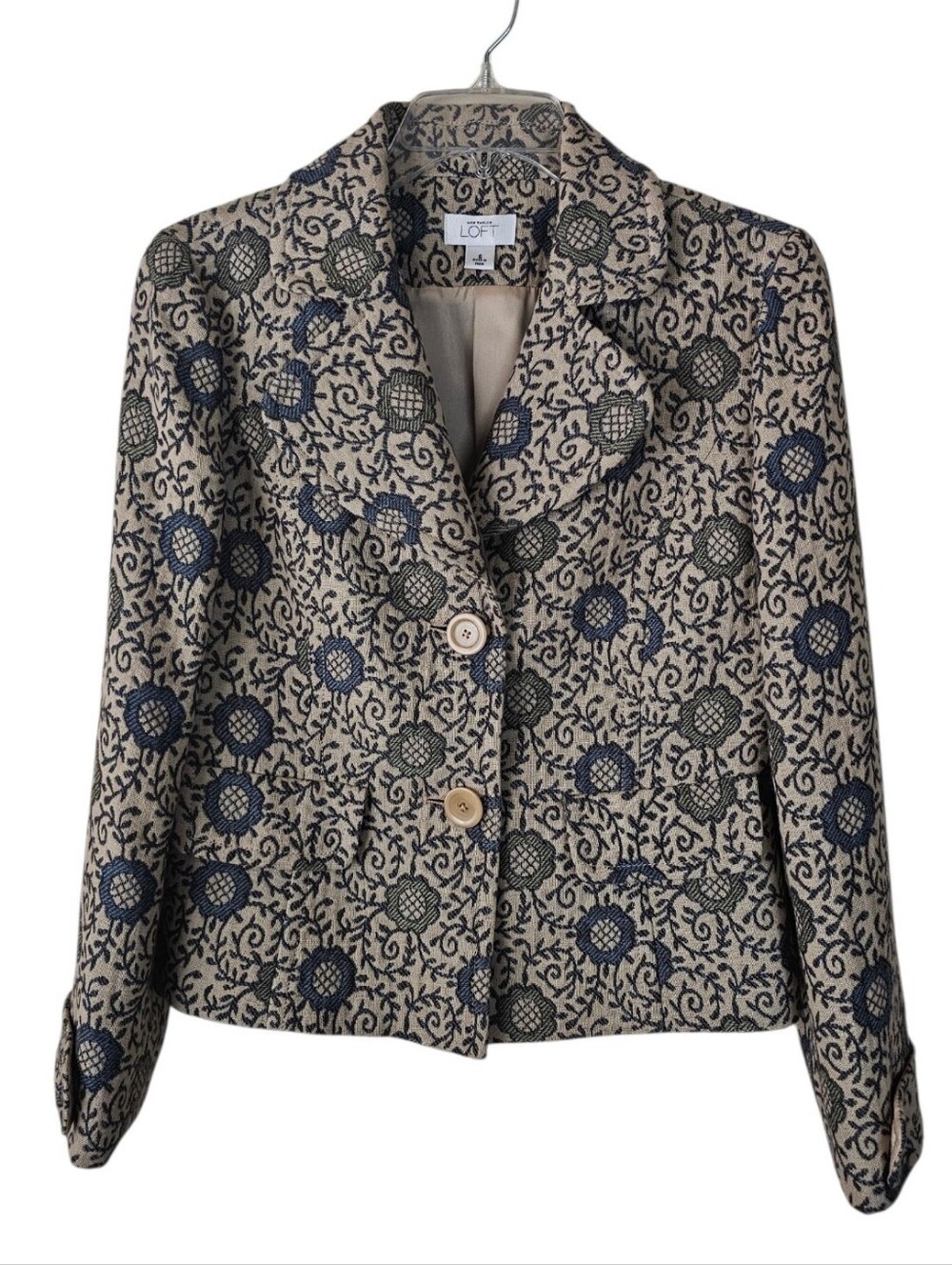 Loft Women's Beige Floral Embroidered Jacket